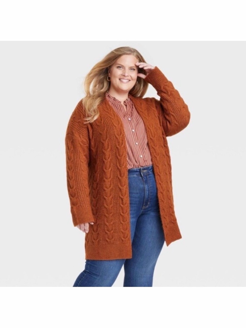 Knox Rose Open Front Cardigan Orange Rust Size XXL